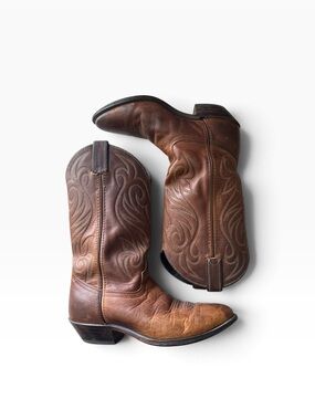 Vintage 1990s Code West Brown Leather Western Cowboy Boots Size 7